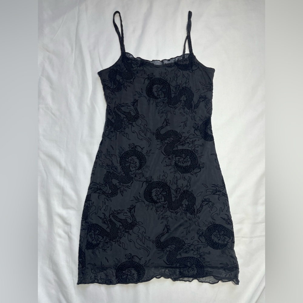 Divided Black Mini Dress with Velvet Texture